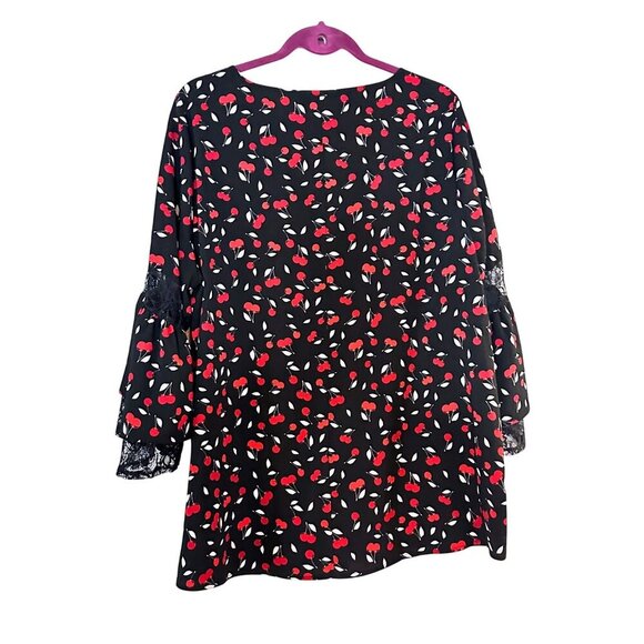 Lane Bryant Womens Top Blouse Size 14 16 Red Cherries Print Ruffle Sleeve - Picture 3 of 3